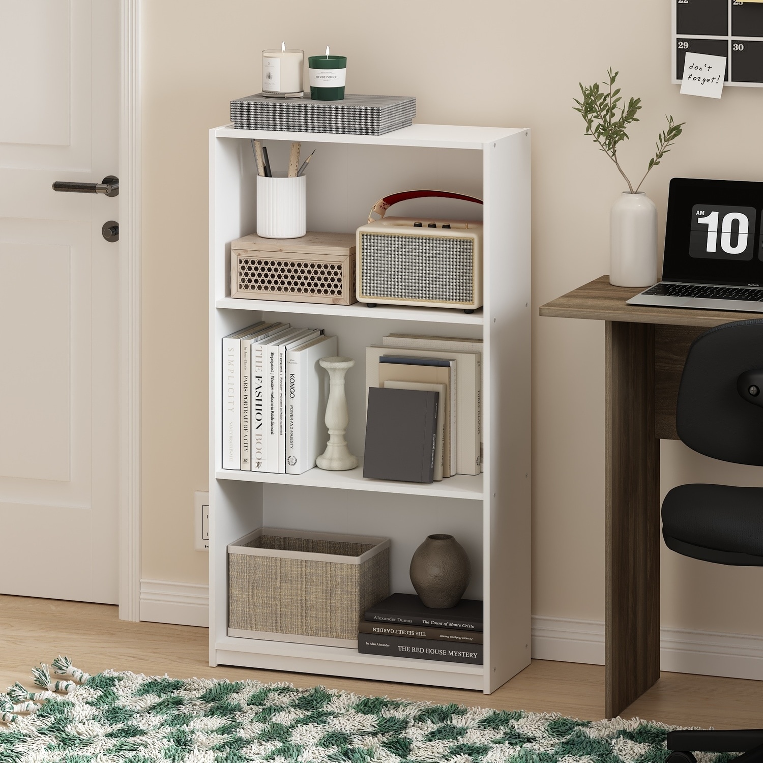 39.5 in. Tall White Wood 3-Shelf Bookcase - Overstock - 43211394
