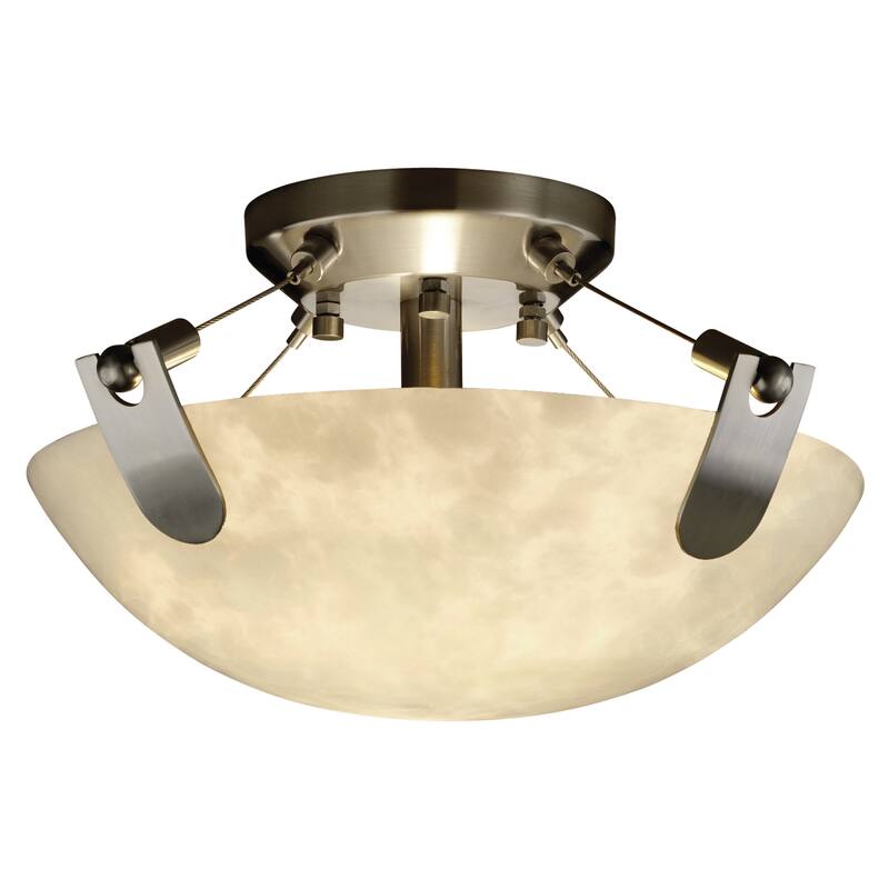 Justice Design Clouds U-Clips 2-light Brushed Nickel Round Bowl Semi-flush