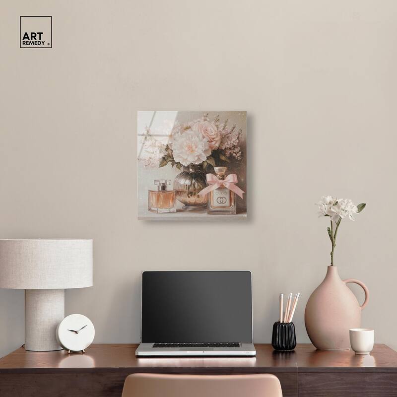 Peach Perfume Flowers in Vase Acrylic by Art Remedy, Ready to Hang