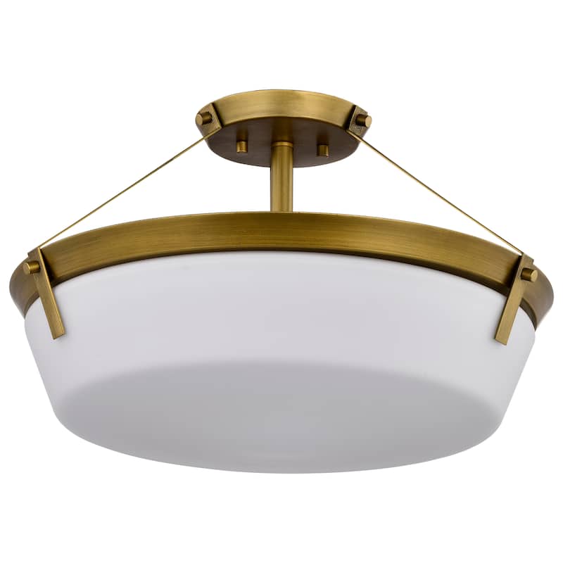 Rowen 4 Light Semi Flush - Natural Brass Finish - Etched White Glass - Natural Brass - Natural Brass