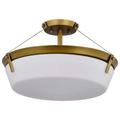 Rowen 4 Light Semi Flush - Natural Brass Finish - Etched White Glass - Natural Brass