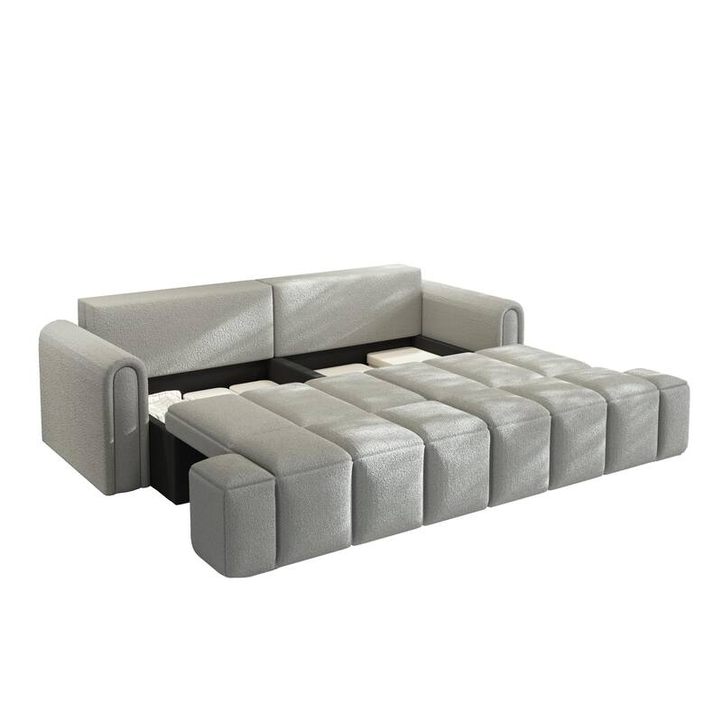 90.2" Sleeper Sofa with Pull-Out Bed, 3-in-1 Convertible Sofa Bed, Large Teddy Loveseat with Adjustable Backrest & Storage Seats