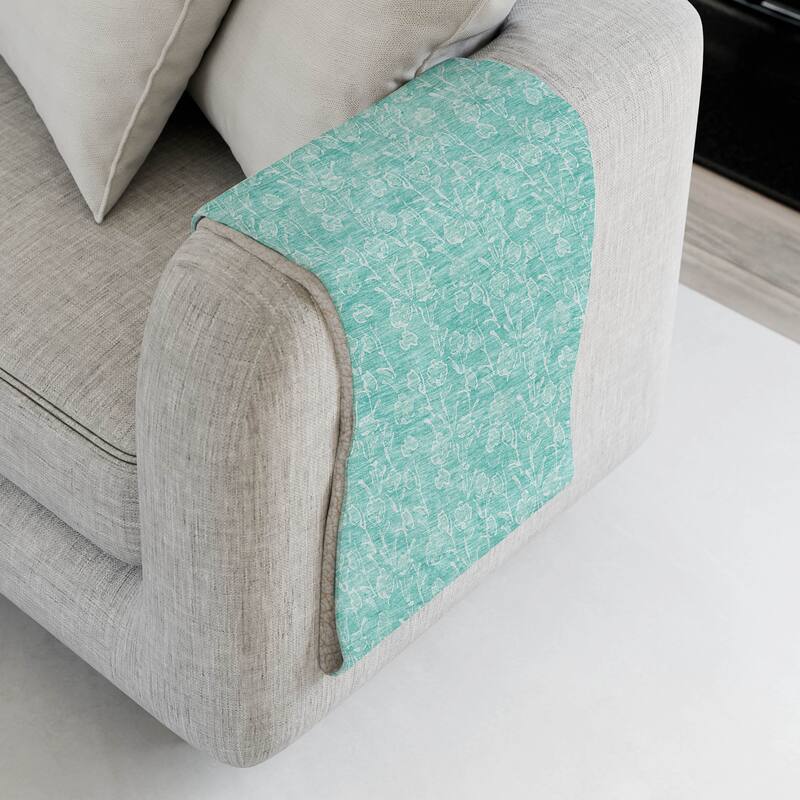 Premium Machine Washable Modern Floral Sherpa Throw Blanket - Teal - 4'2" x 5'10"