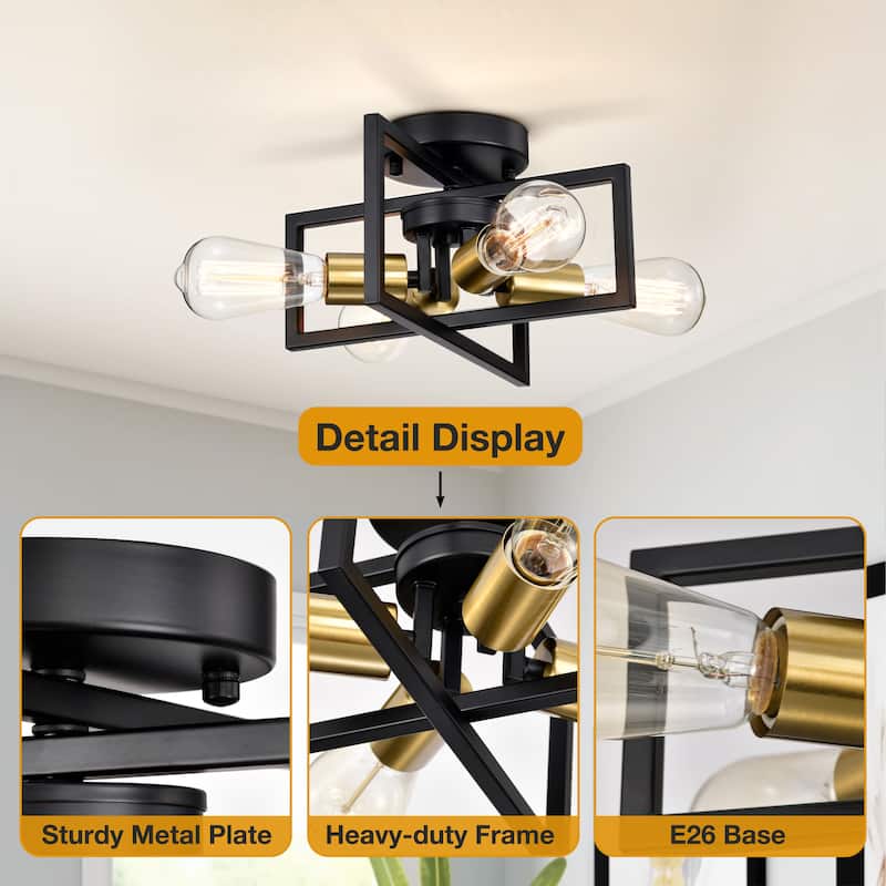 Black and Gold Modern Sputnik Ceiling Light for Dining Room 4-Lights