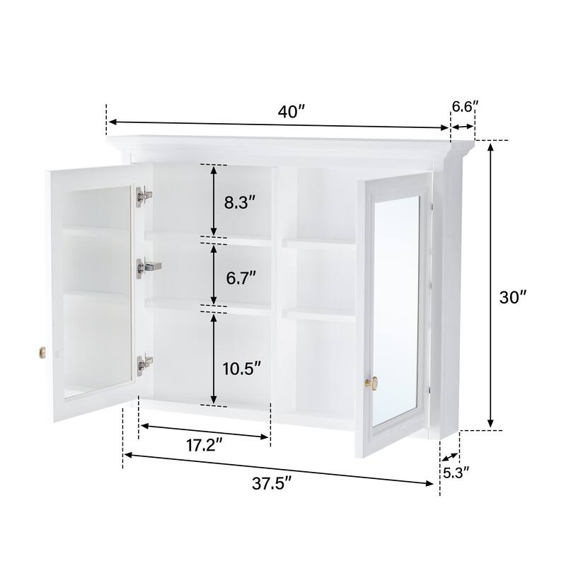 40"W X30"H Surface Mount Solid Wood Framed Medicine Cabinet With Soft-close Door And Wooden Shelves