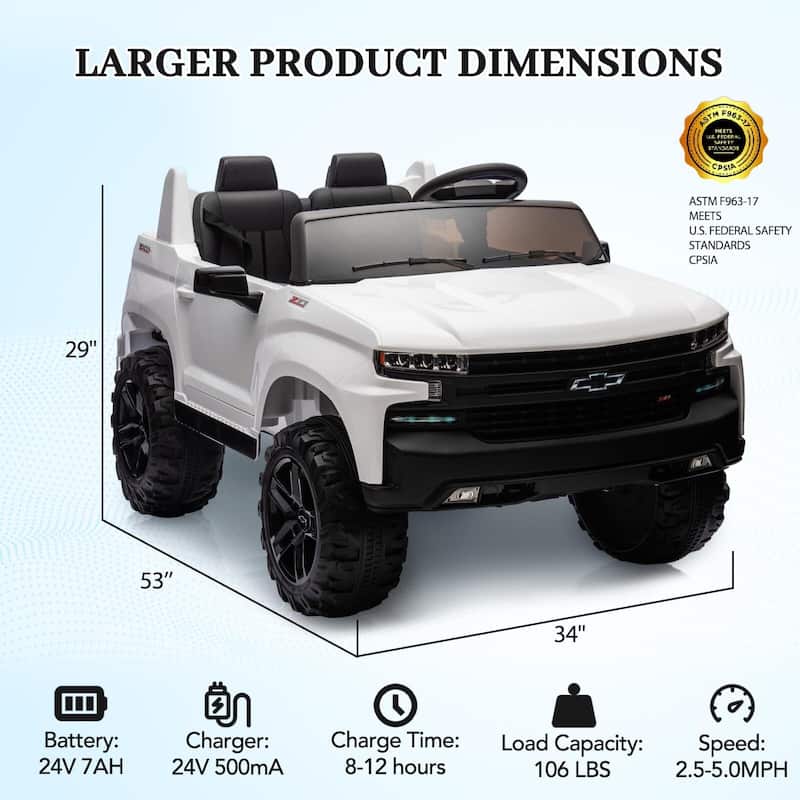 Baby Car 24V 2-Seater Truck Licensed Chevrolet Silverado Ride On Toy w/Parent Remote Control