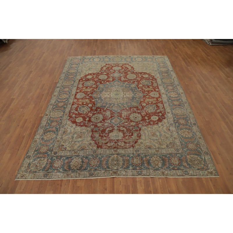 Hand Knotted Oriental 100% Wool Carpet Traditional Floral Oranges & Rust Tabriz Area Rug - 10' 5'' X 7' 9''