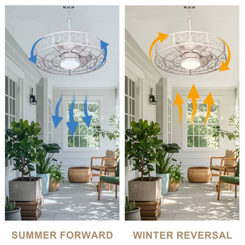 Bella Depot 24" Outdoor Ceiling Fan with Dimmable Light and Remote 6-speed Reversible for Patio Bathroom - 23.6"