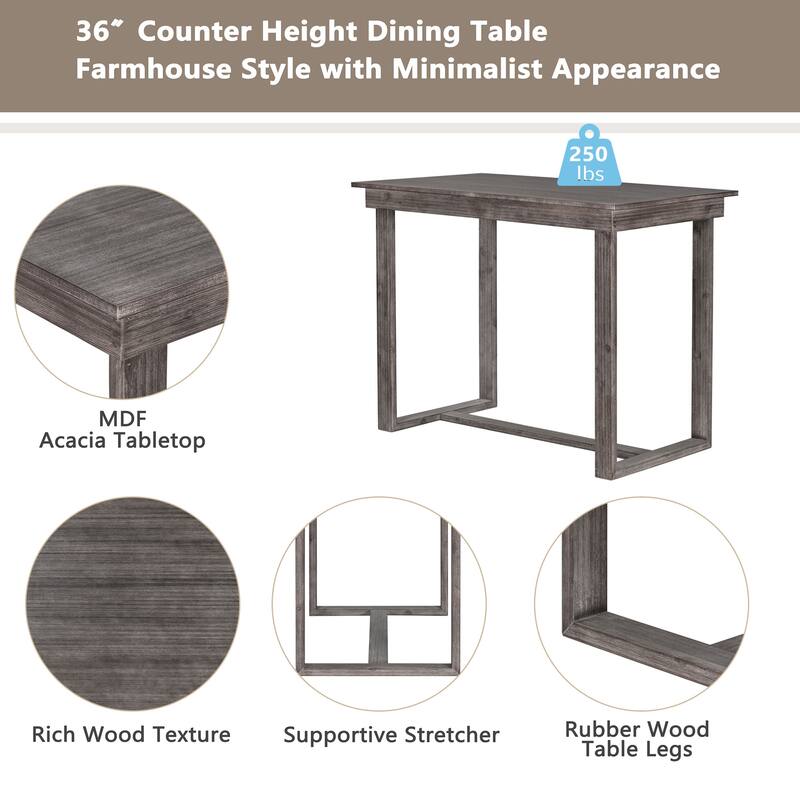 5-Piece Counter Height Wooden Dining Table Set with Rectangular Table & 4 Chairs
