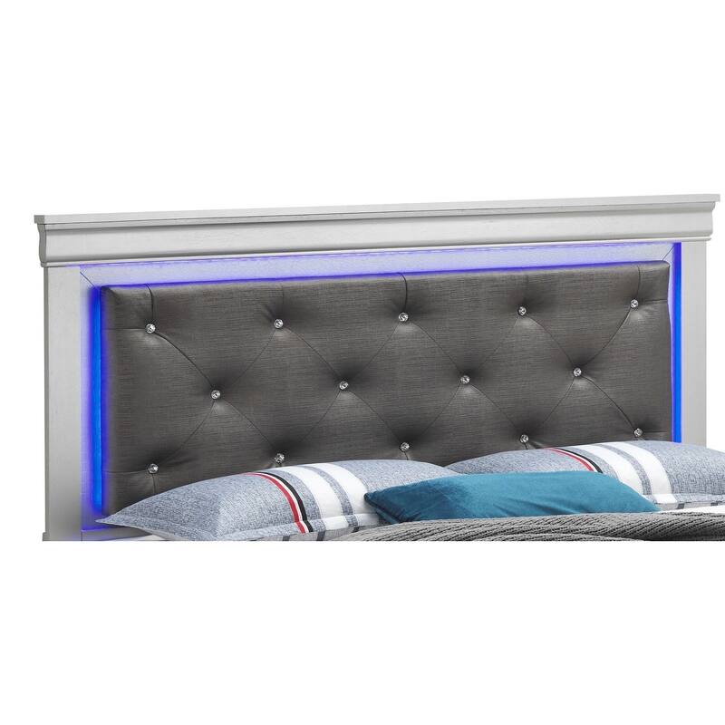 Silver Champagne Twin Bed with LED Accent Headboard