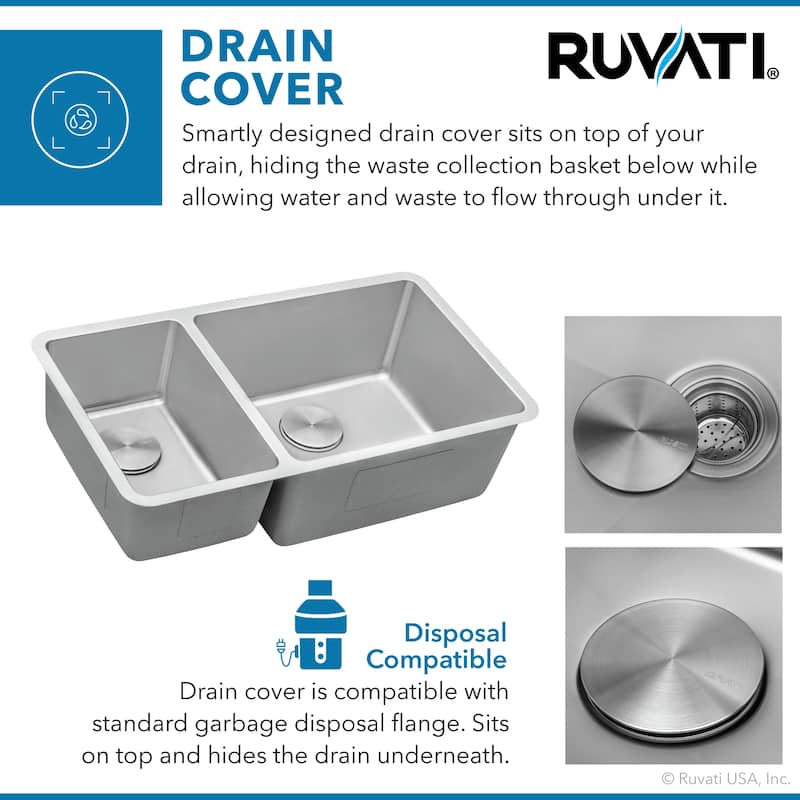 Ruvati 32-inch Undermount Kitchen Sink 30/70 Double Bowl 16 Gauge Stainless Steel - RVM5307 - 8' x 11'