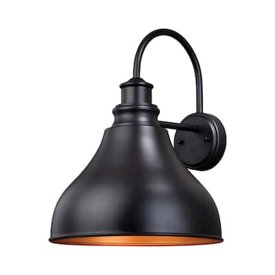 Delano 1 Light Dusk to Dawn Bronze Gold Farmhouse Barn Dome Outdoor Wall Lantern - 13-in W x 17-in H x 15-in D