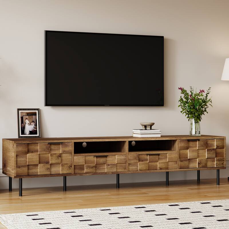 Mid Century TV Stand Antique TV Stand, for TVs up to 85" with 2 Drawers and 4 Lockers, for Living Room, Bedroom, Natural
