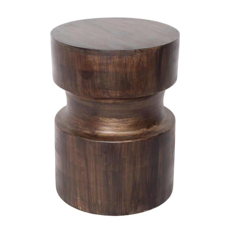 Sevita Humphrey Brown Handmade Solid Mango Wood Drum Side Table