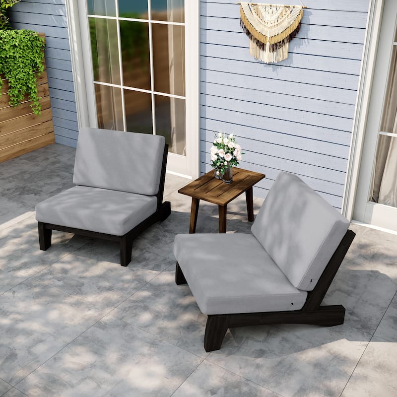 3-Piece Cushioned Acacia Wood Conversation Chair Set With Side Table