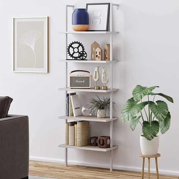 5-Shelf Wood Ladder Bookcase with Metal Frame Wall Mount Book Shelf. Opens flyout.