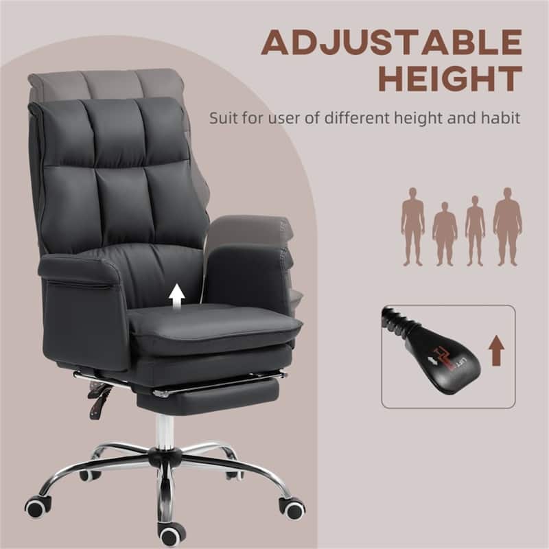 Ergonomic Reclining Office Chair with Footrest PU Leather Adjustable Height and Lumbar Support for Home or Office