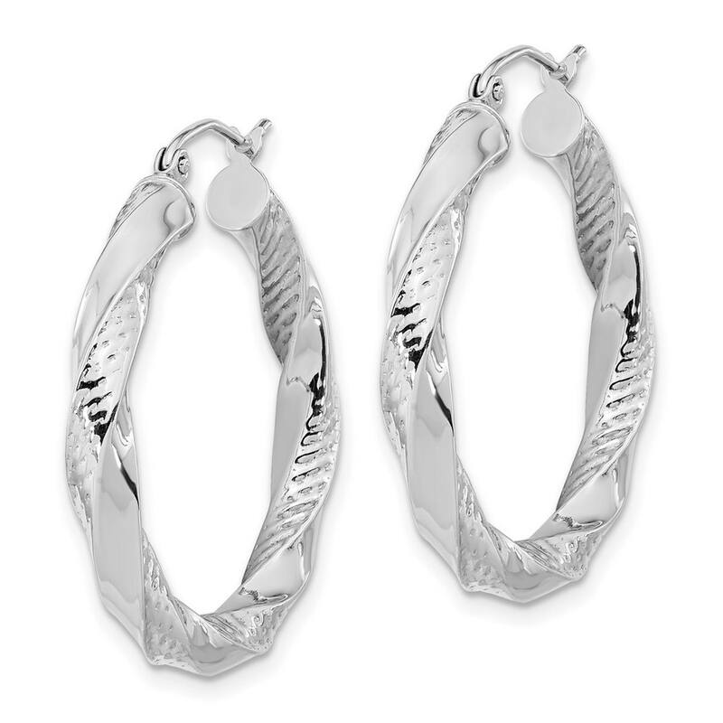 Curata 10k White Gold Polished and Textured Twist Hoop Earrings 32.18x3.75mm