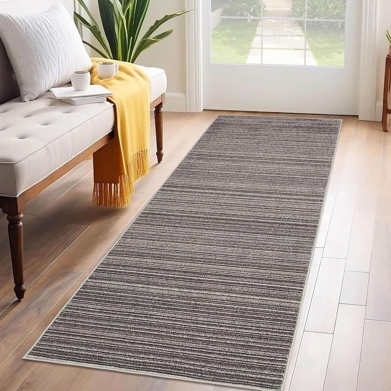 Modern Stripe Machine Washable Area Rug for Bedroom, Living Room, Brown - 1'6" x 2'6"