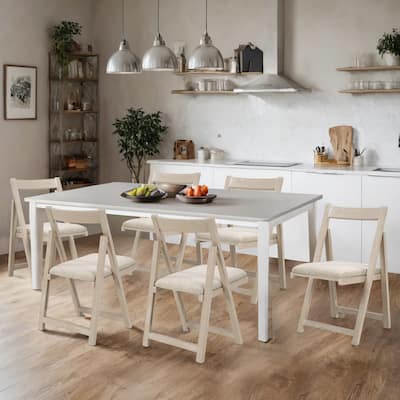 Contemporary 19" Wide Portable Folding Brushed Wooden Dining Chairs with Padded Cushion