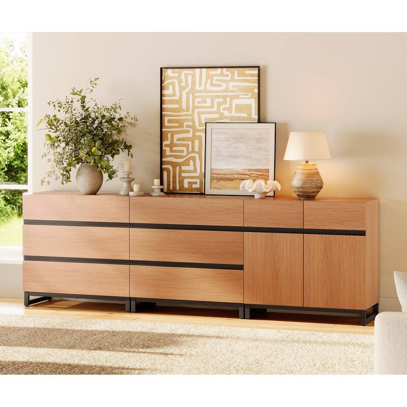 WAMPAT Modern TV Stand for TVs up to 100 inch, 3 in 1 TV Console with Adjustable Shelf and 6 Drawers for Living Room,Bedroom