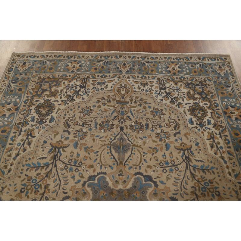 Tabriz Persian Vintage Rug Handmade Traditional Beige Wool Carpet - 6'10"x 9'10"