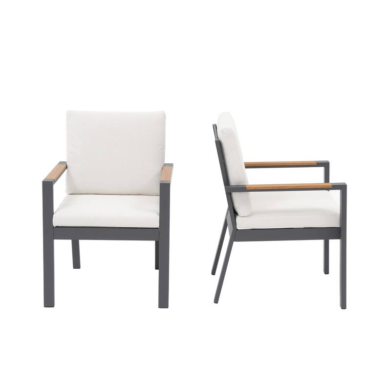 Outdoor Aluminum Dining Chair, Rust-Proof Patio Dining Chairs with Removable Cushions & Faux Wood Armrests