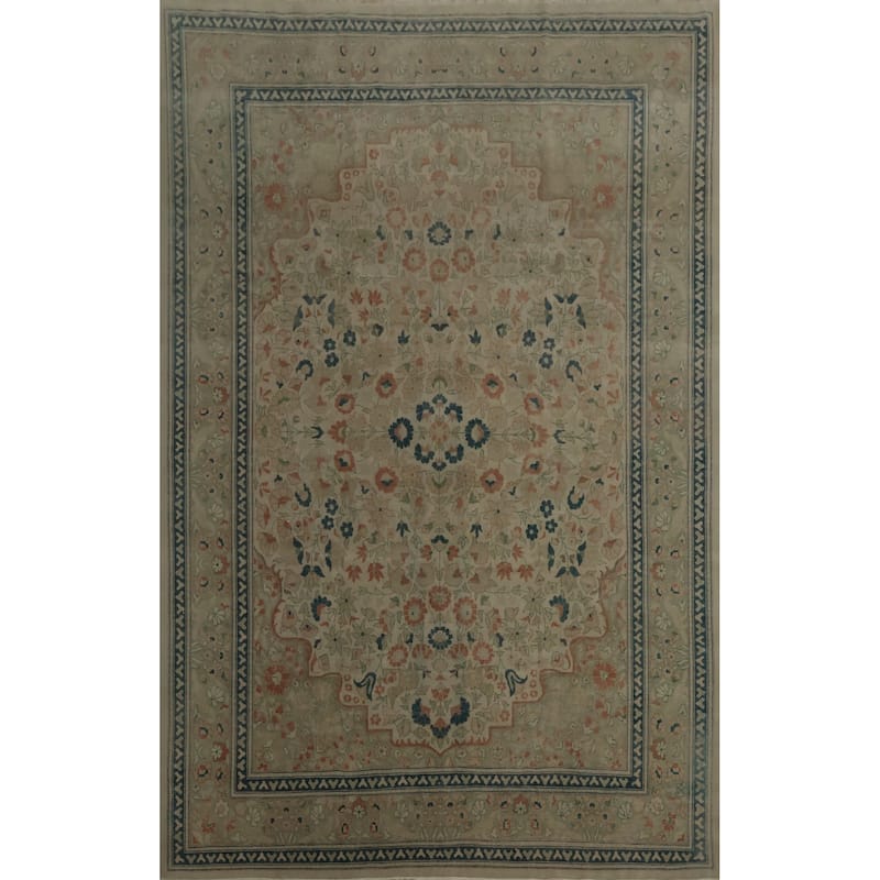 Hand Knotted Oriental 100% Wool Carpet Traditional Floral Beige & Ivories Ziegler Area Rug - 13' 6'' X 10' 0''