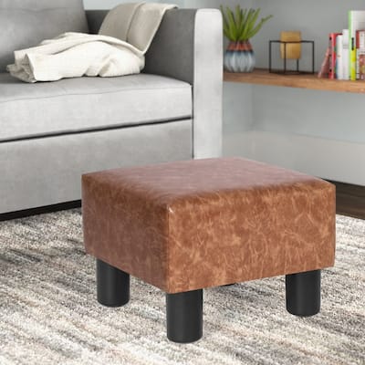 Adeco Square Footrest Footstool Faux Leather Ottoman for Living Room