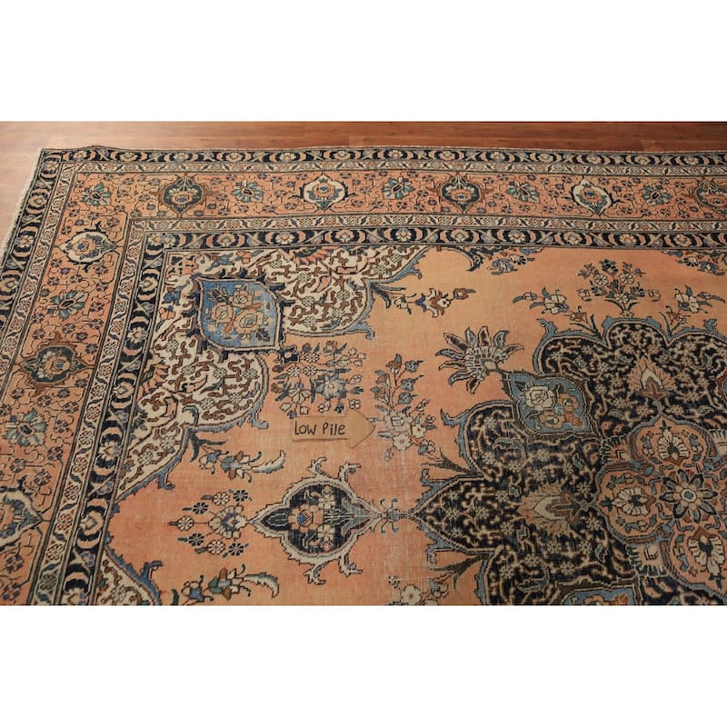 Orange Geometric Tabriz Persian Vintage Rug Handmade Wool Carpet - 7'7" x 11'5"