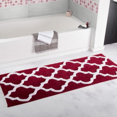 24x60-Inch Bathmat with Trellis Pattern and Non-Slip Base - Machine Washable Bathroom Rugs by Lavish Home (Burgundy)