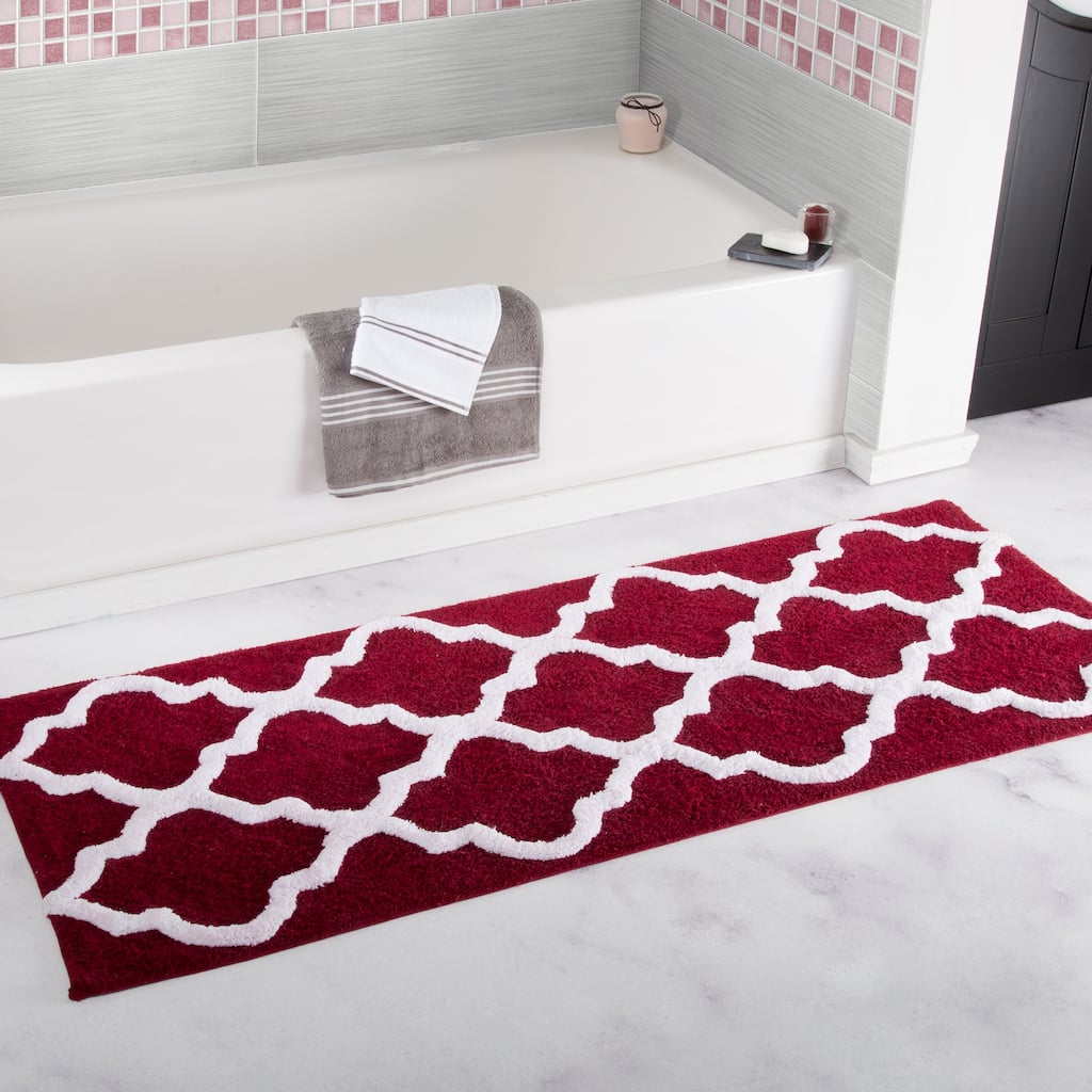 24x60-Inch Bathmat with Trellis Pattern and Non-Slip Base - Machine Washable Bathroom Rugs by Lavish Home (Burgundy)