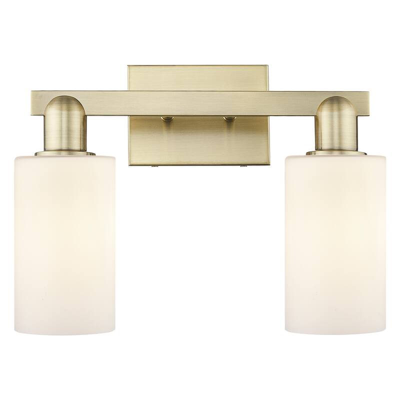 Innovations Lighting 716-2W-11-15 Clymer Vanity Clymer 2 Light 15" - Antique Brass / Matte White