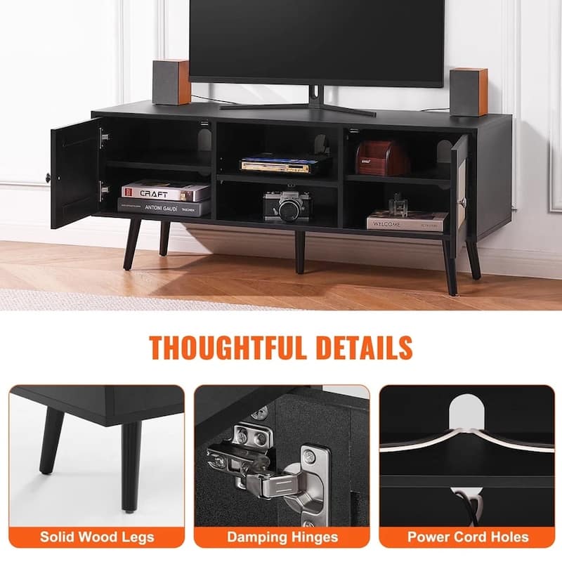 Rattan TV Stand for 55" Entertainment Center with Rattan Door Black - 47 inches in width