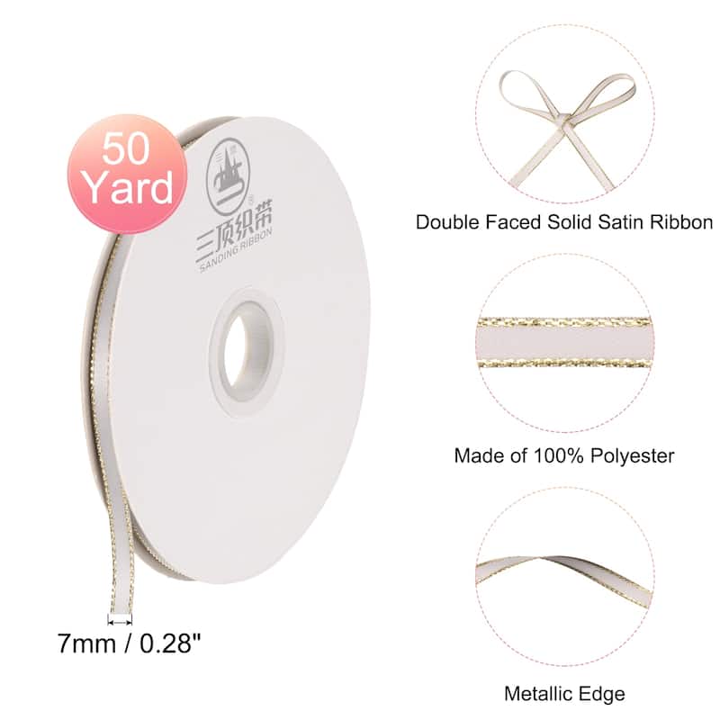 50 Yards Satin Ribbon Polyester with Gold Edge for Gift Decoration, 1 Roll - Light Grey,Gold Edge