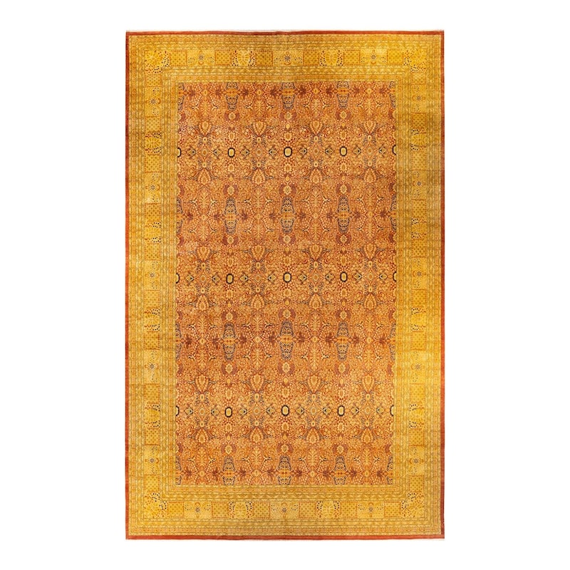 Overton Handknotted Wool Vintage Inspired Traditional Mogul Orange Area Rug - 18' 7" x 11' 10"