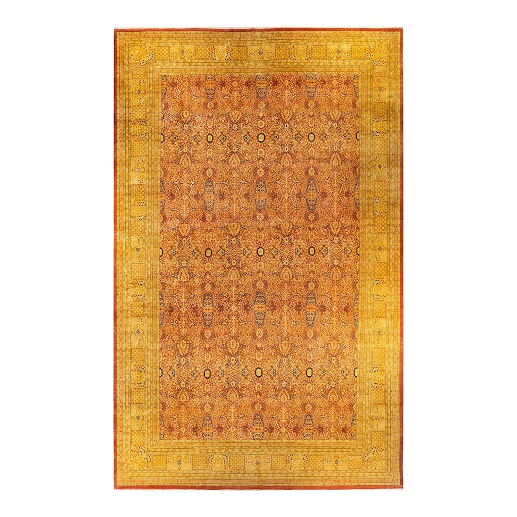 Overton Handknotted Wool Vintage Inspired Traditional Mogul Orange Area Rug - 18' 7" x 11' 10"