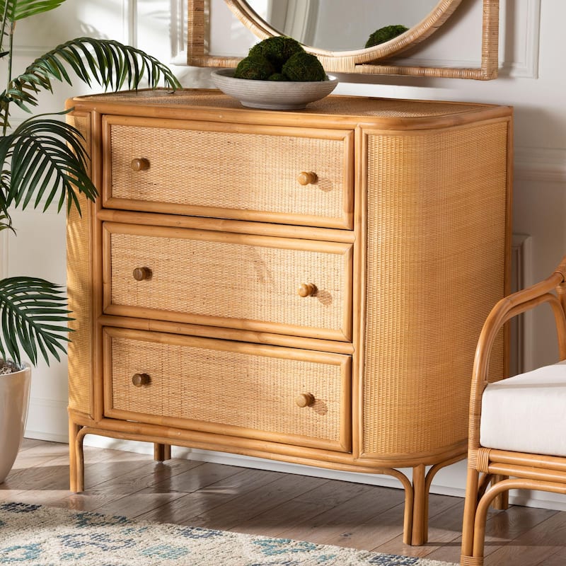 Radenza Bohemian Light Honey Rattan 3-Drawer Storage Cabinet