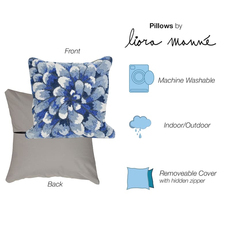 Liora Manne Frontporch Mum Indoor/Outdoor Pillow Blue 18" Square