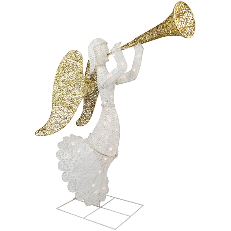 48" LED Gold Silver Trumpeting Angel Outdoor Christmas Outdoor Decor