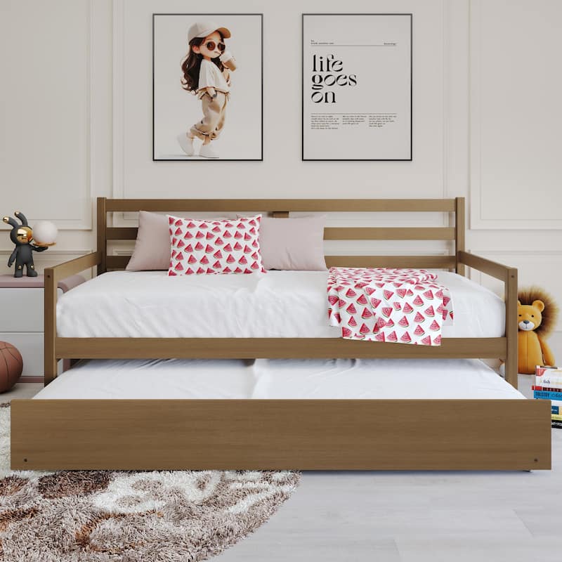 CraftPorch Rustic Wooden Twin Size Daybed With Trundle
