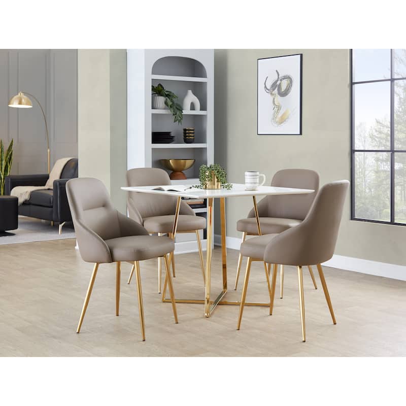 York Upholstered Contemporary Chair in Gold Metal - Set of 2 - Brown