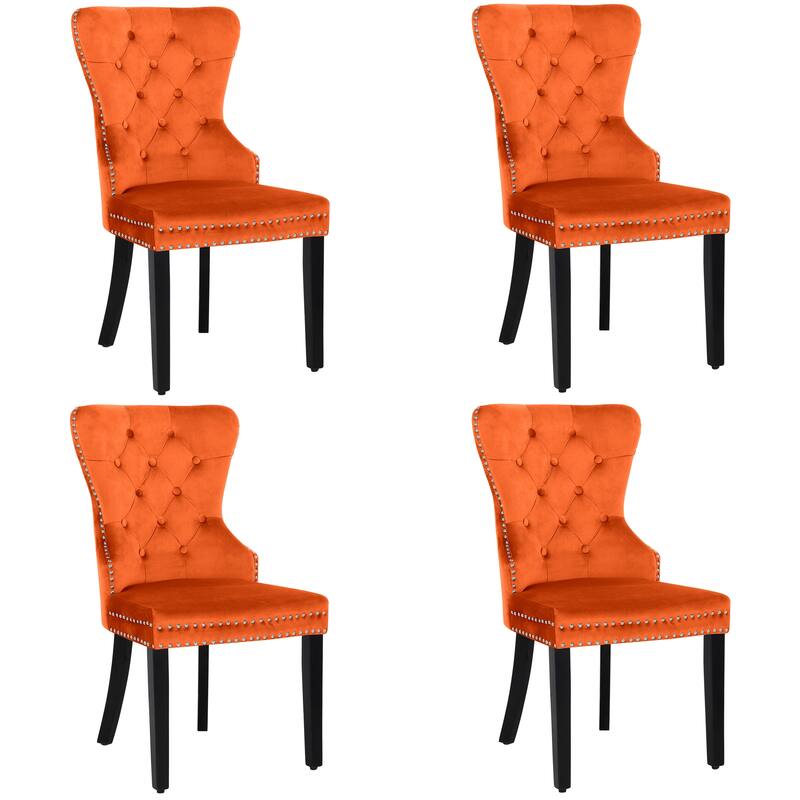 Grandview Tufted Wingback Dining Chair (Set of 4) with Nailhead and Ring Pulls