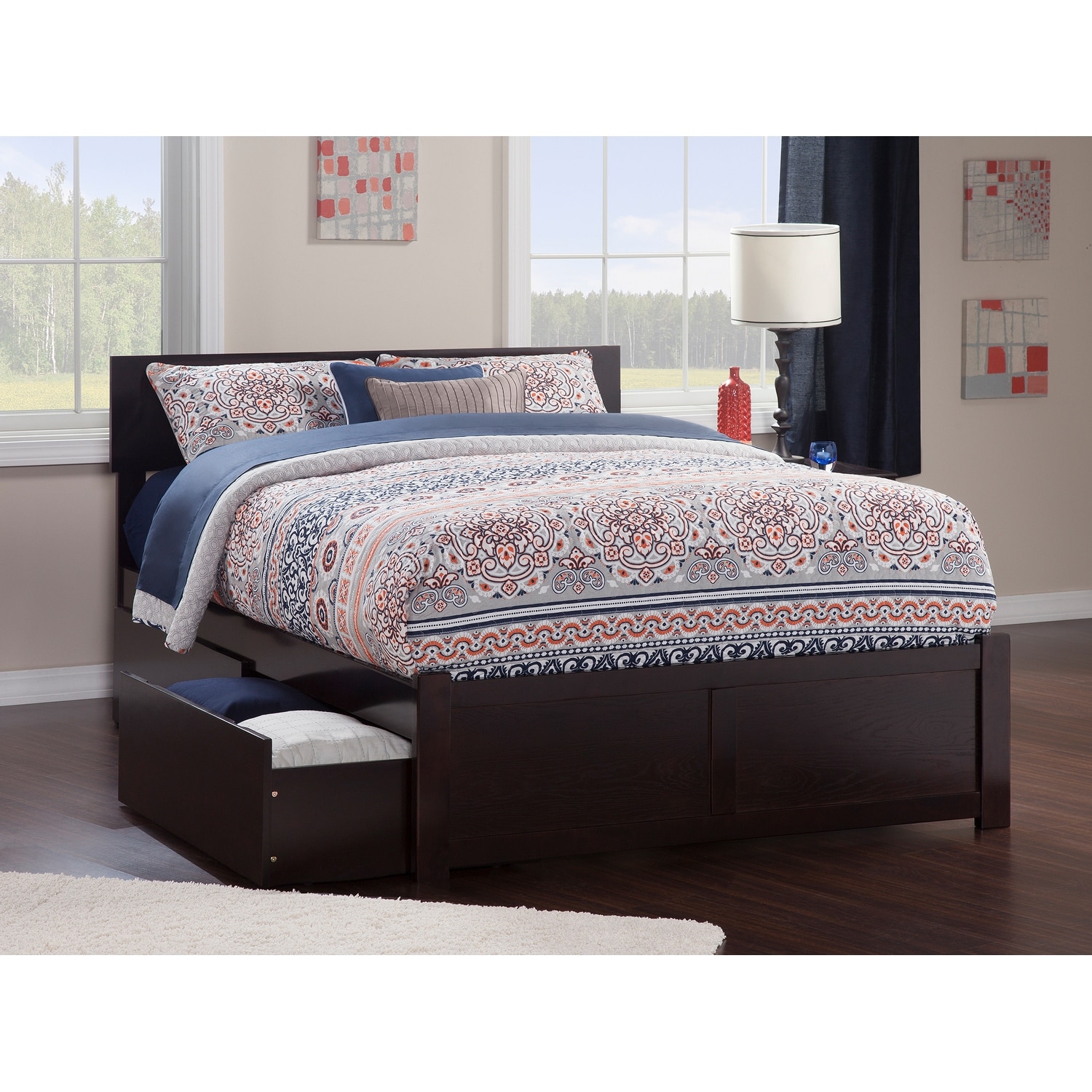 Orlando King Platform Bed with Footboard & 2 Storage Drawers in Espresso