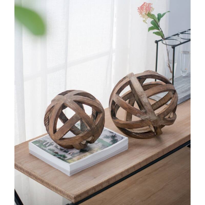 Rustic Style Carved Orb Decoration - 9.75" - Brown