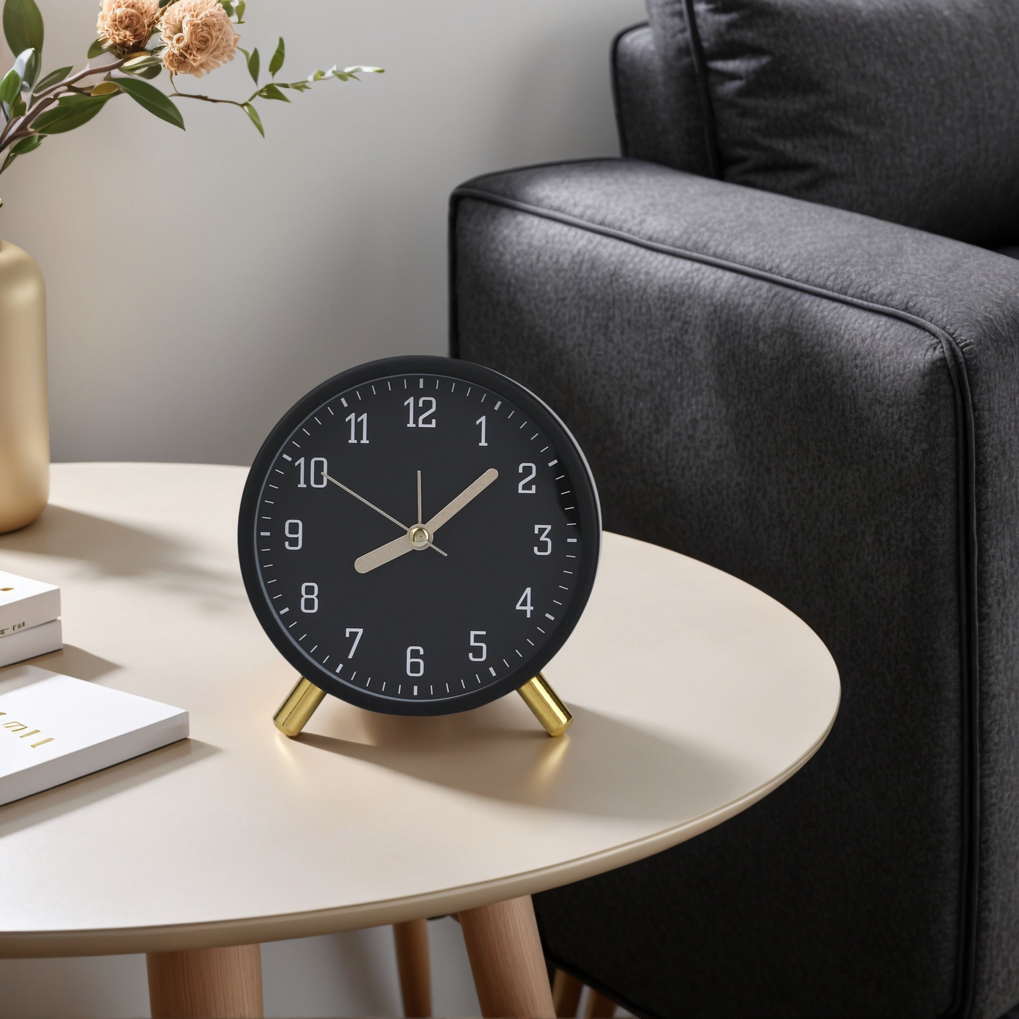 Desk Mechanical Alarm Clock, Minimalist Metal Frame, Bracket, Non-Tick for Study/Office - 4.3