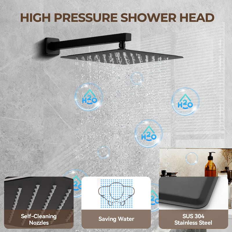 Pressure-Balanced 3-Spray 12 in. Wall Mount Shower System with Handheld Shower Head and 6 Body Jets - 12" x 12"