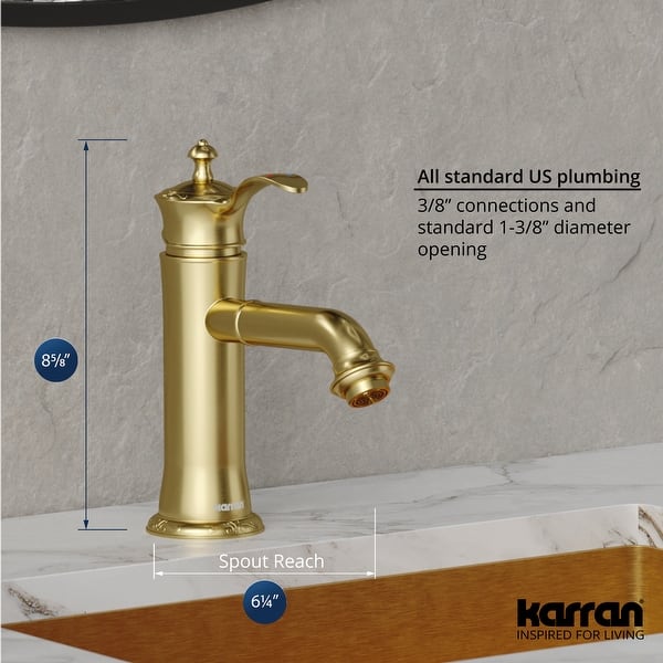 dimension image slide 0 of 7, Karran Vineyard KBF470 Single-Handle Single Hole Basin Bathroom Faucet with Matching Pop-up Drain
