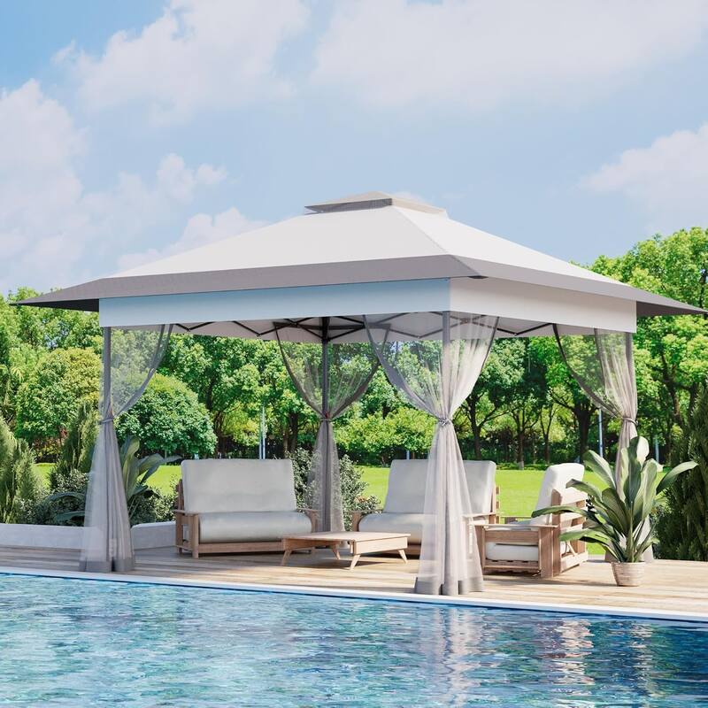 Bezseller 11' x 11' Pop -up Gazebo Tent with Mosquito Netting, Outoor Canopy Tent for Patio Garden Backyard Party