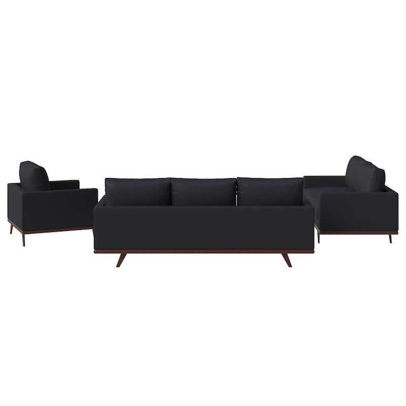 3-Piece Sofa Set Upholstered in Leather with Birch Wood Base Chester Collection